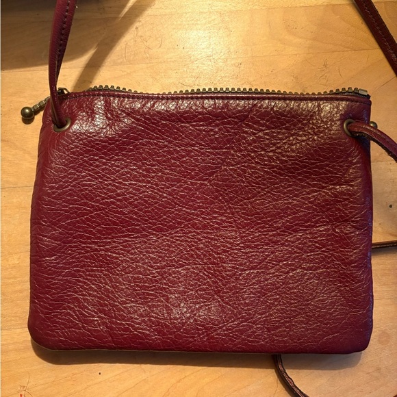 Burgundy Textured Leather Crossbody Bag with Angular Stitching - Picture 2 of 6